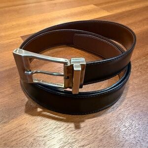 Salvatore Ferragamo Reversible Leather Belt Black Brown Italy Silver Buckle ~38